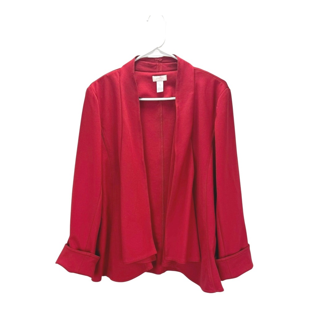 Chico's Red Open Front Cardigan Jacket Blazer Size 1 (Medium) Office‎ Workwear